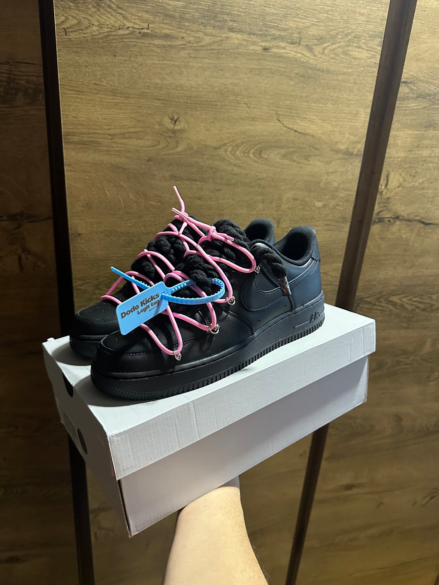 double rope lace Air Force 1 black pink