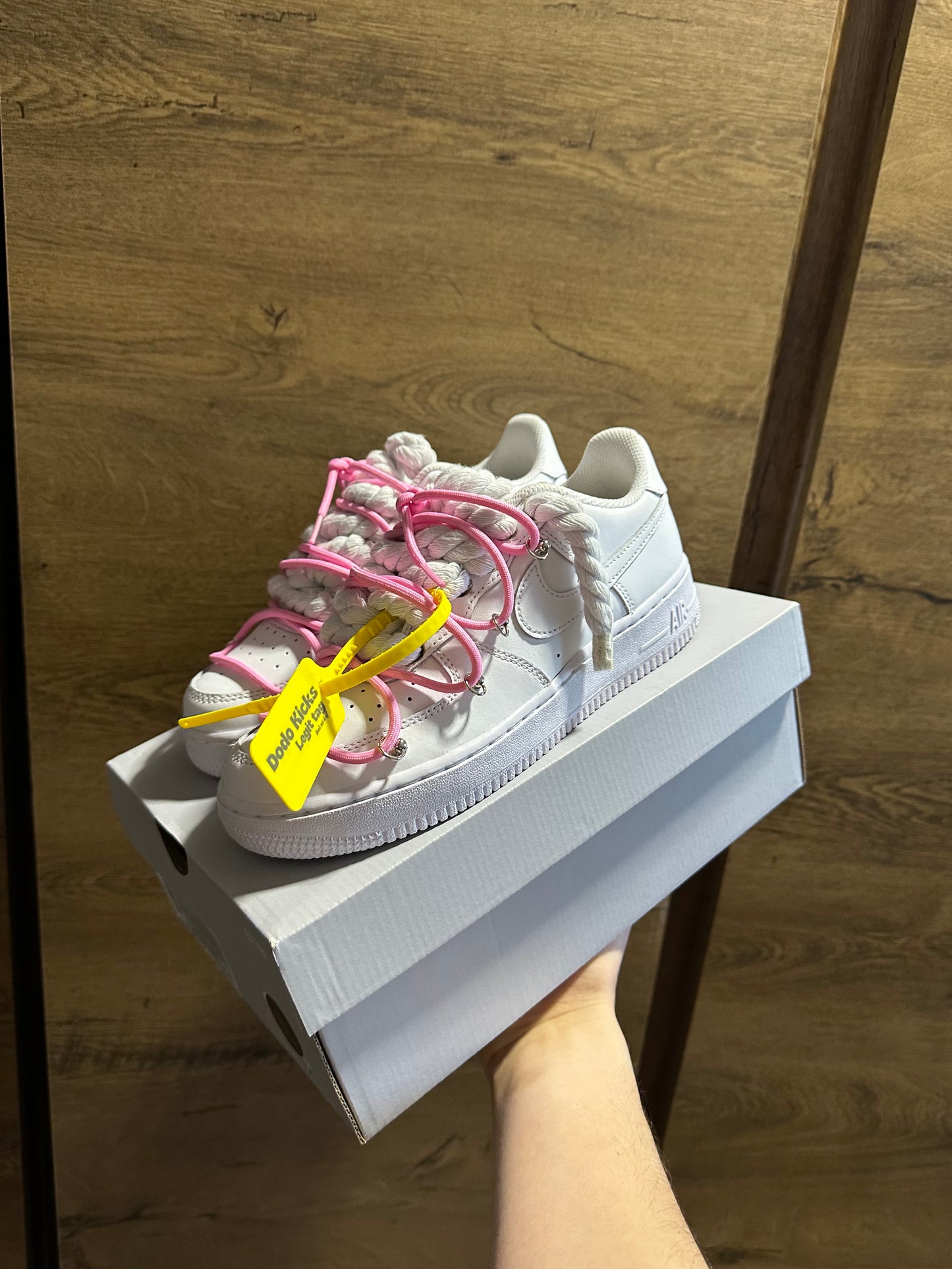 double rope lace Air Force 1 pink white