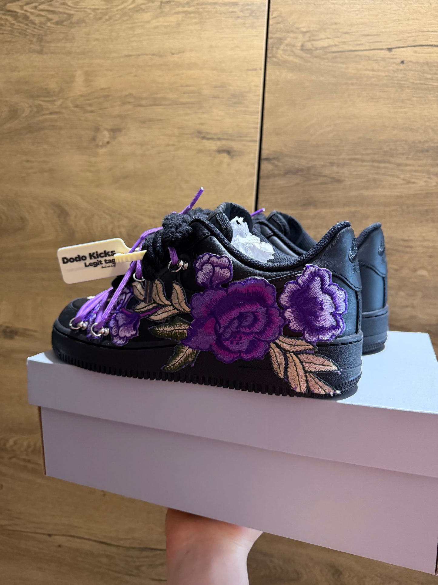 Nike Air Force 1 Black "ROSE PURPLE ROPELACE DOUBLE LACE” sarok nézet