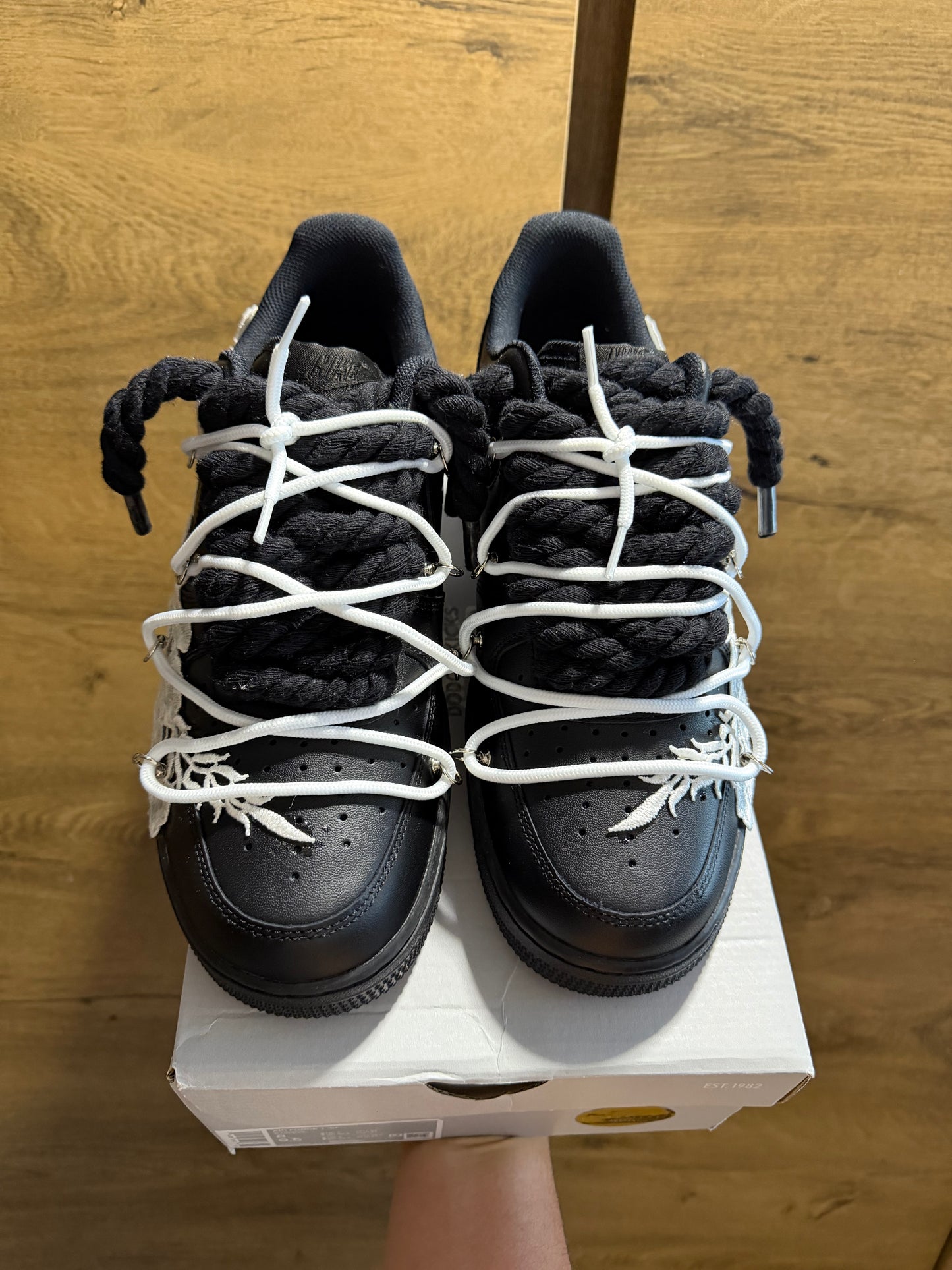 Nike Air Force 1 Black "ROSE WHITE ROPELACE DOUBLE LACE” felső nézet