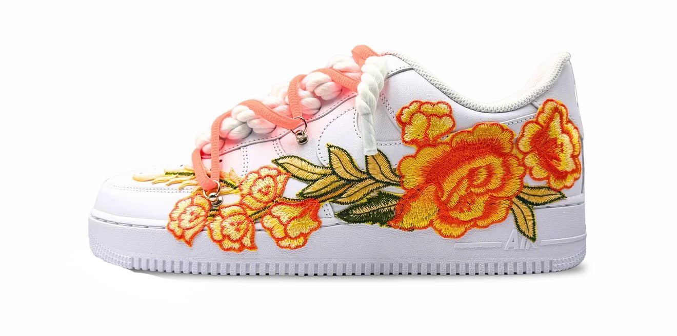 Nike Air Force 1 White "ROSE YELLOW ROPELACE DOUBLE LACE”