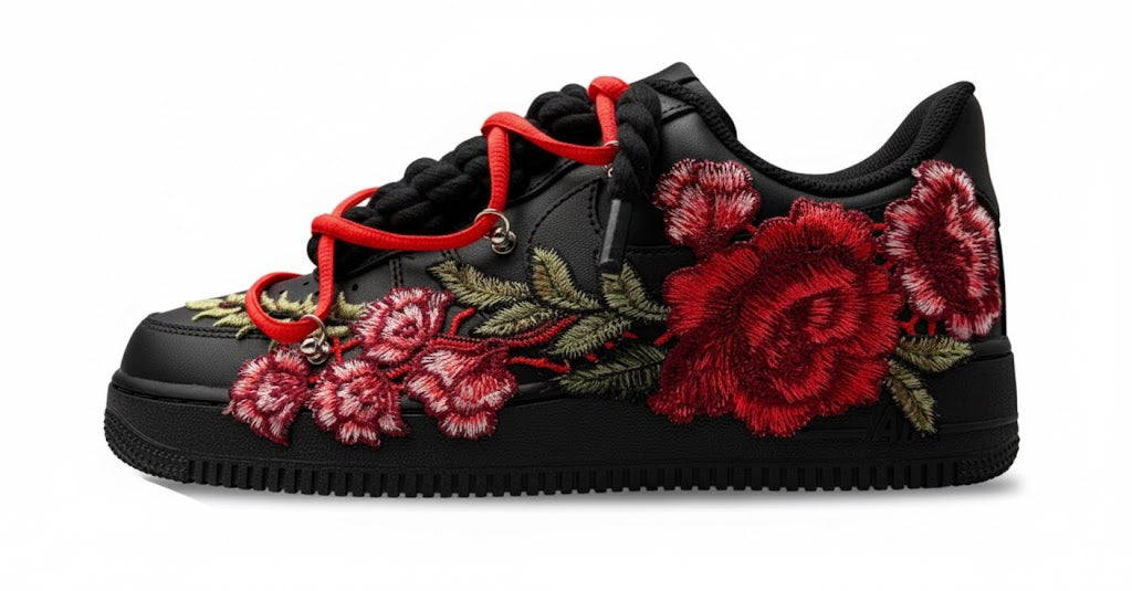 Nike Air Force 1 Black "ROSE RED ROPELACE DOUBLE LACE”