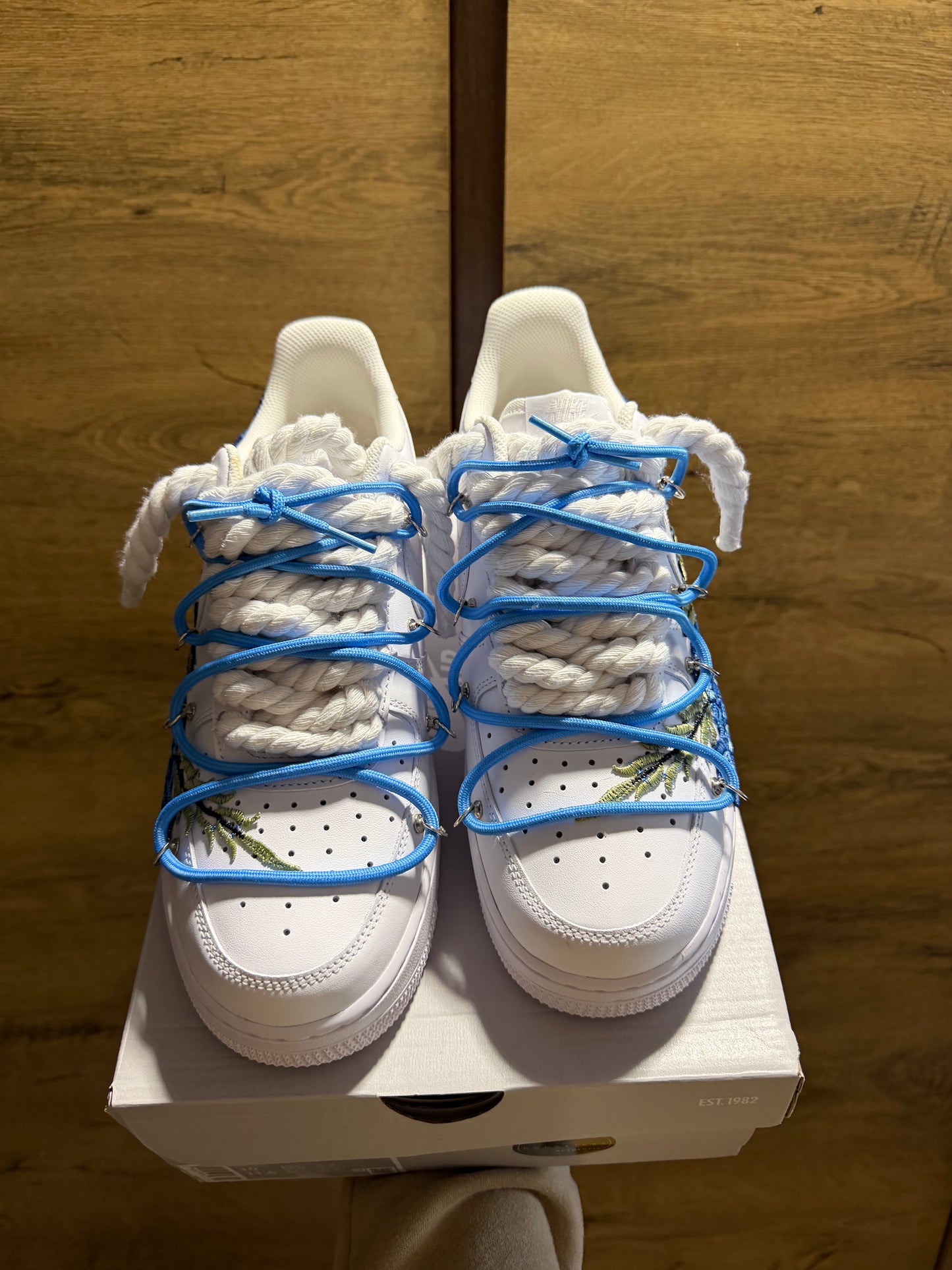 Nike Air Force 1 White "ROSE BLUE ROPELACE DOUBLE LACE”