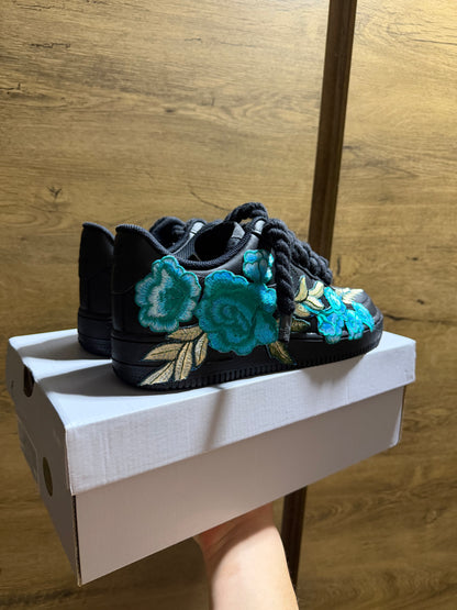 Nike Air Force 1 Black "ROSE CYAN ROPELACE”