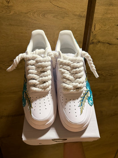 Nike Air Force 1 White "ROSE CYAN ROPELACE”