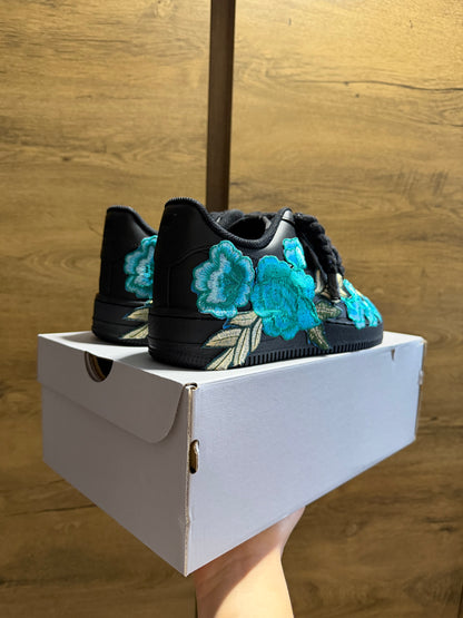 Nike Air Force 1 Black "DOUBLE ROSE CYAN ROPELACE”