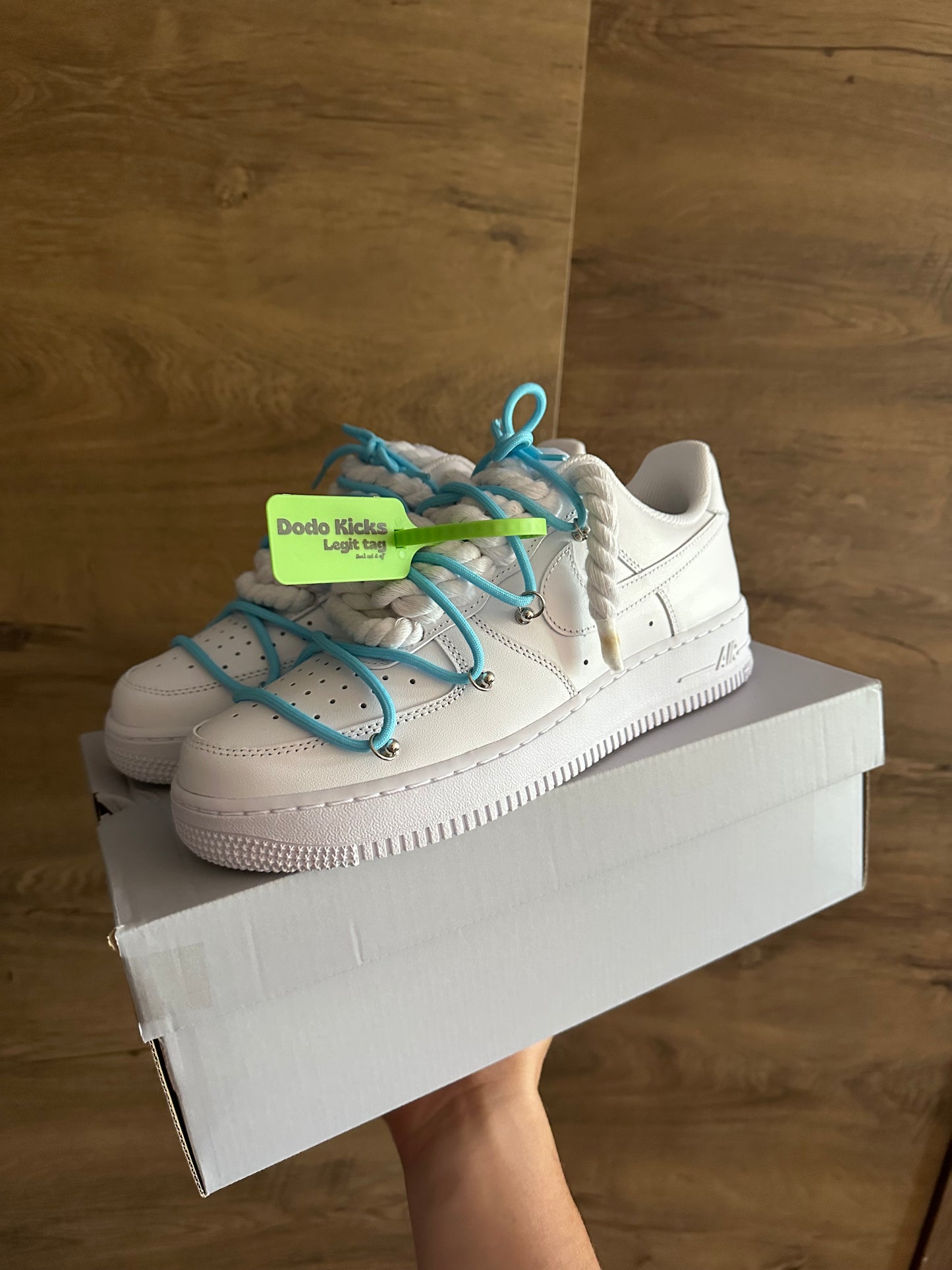 double rope lace Air Force 1 blue white