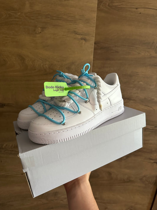 double rope lace Air Force 1 blue white