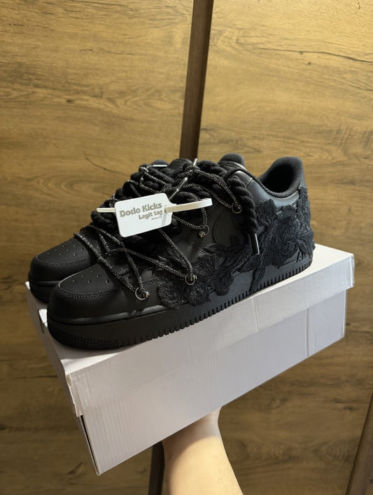 Nike Air Force 1 Black "ROSE BLACK ROPELACE CRYSTAL LACE”