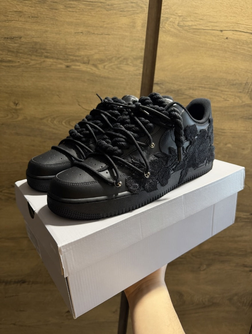 Nike Air Force 1 Black "ROSE BLACK ROPELACE DOUBLE LACE”