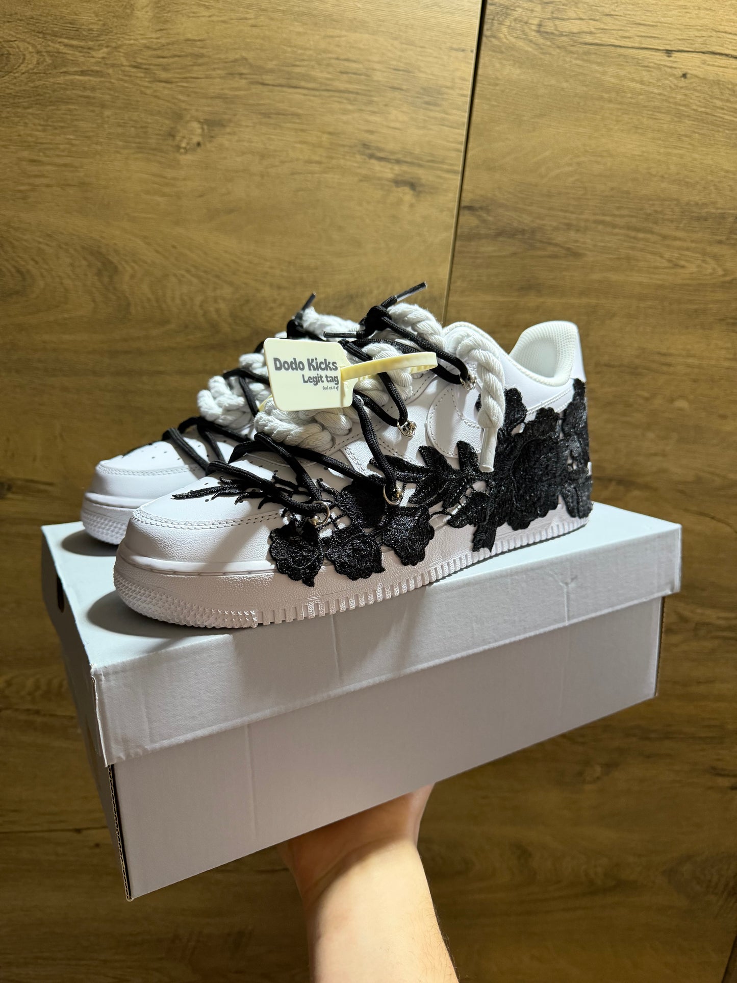 Nike Air Force 1 White "ROSE BLACK ROPELACE DOUBLE LACE” első nézet