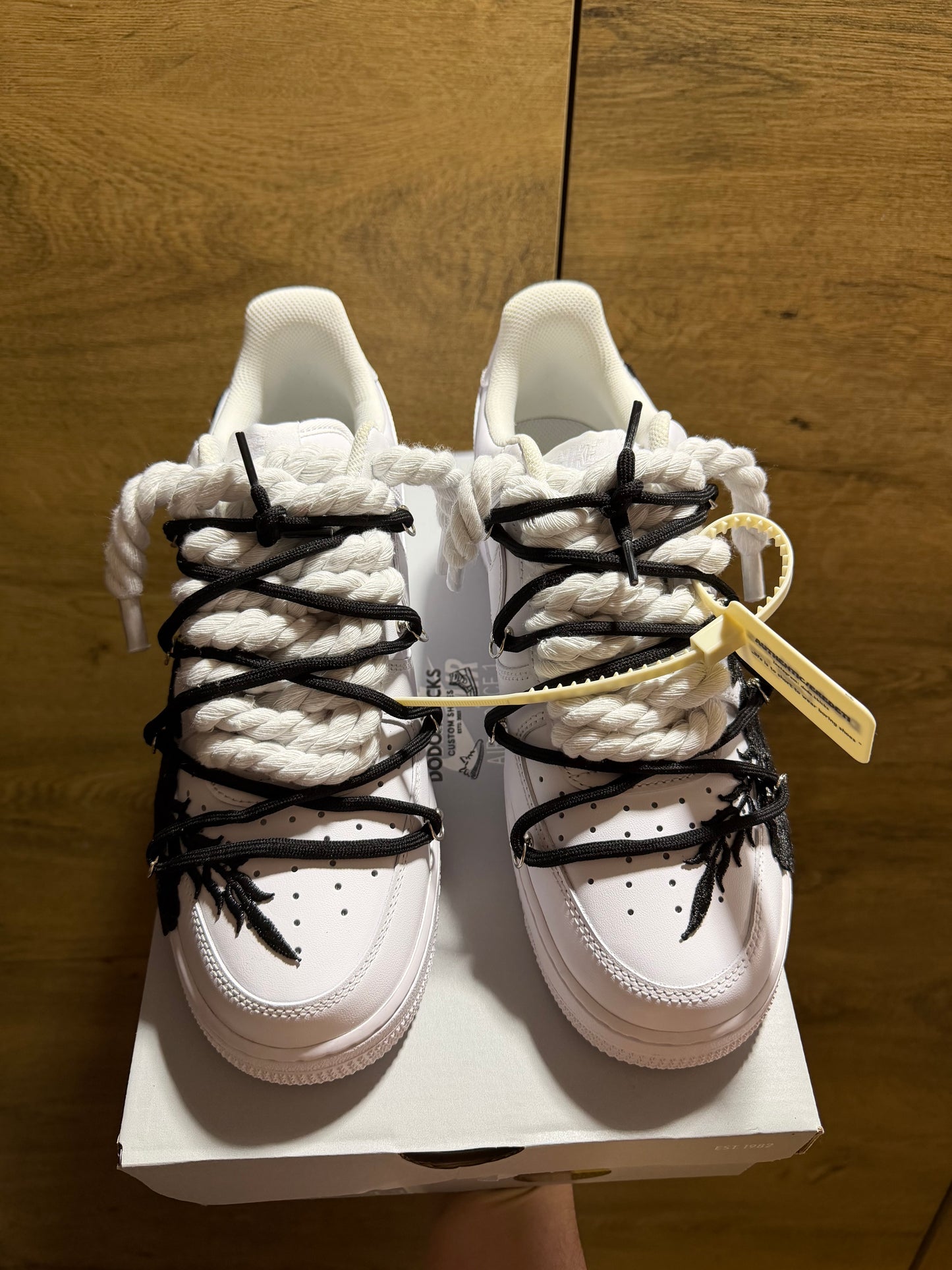 Nike Air Force 1 White "ROSE BLACK ROPELACE DOUBLE LACE” felső nézet