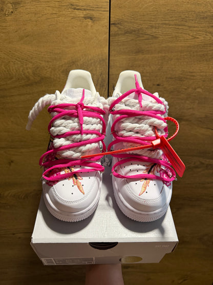 Nike Air Force 1 White "ROSE PINK ROPELACE DOUBLE LACE” felső nézet