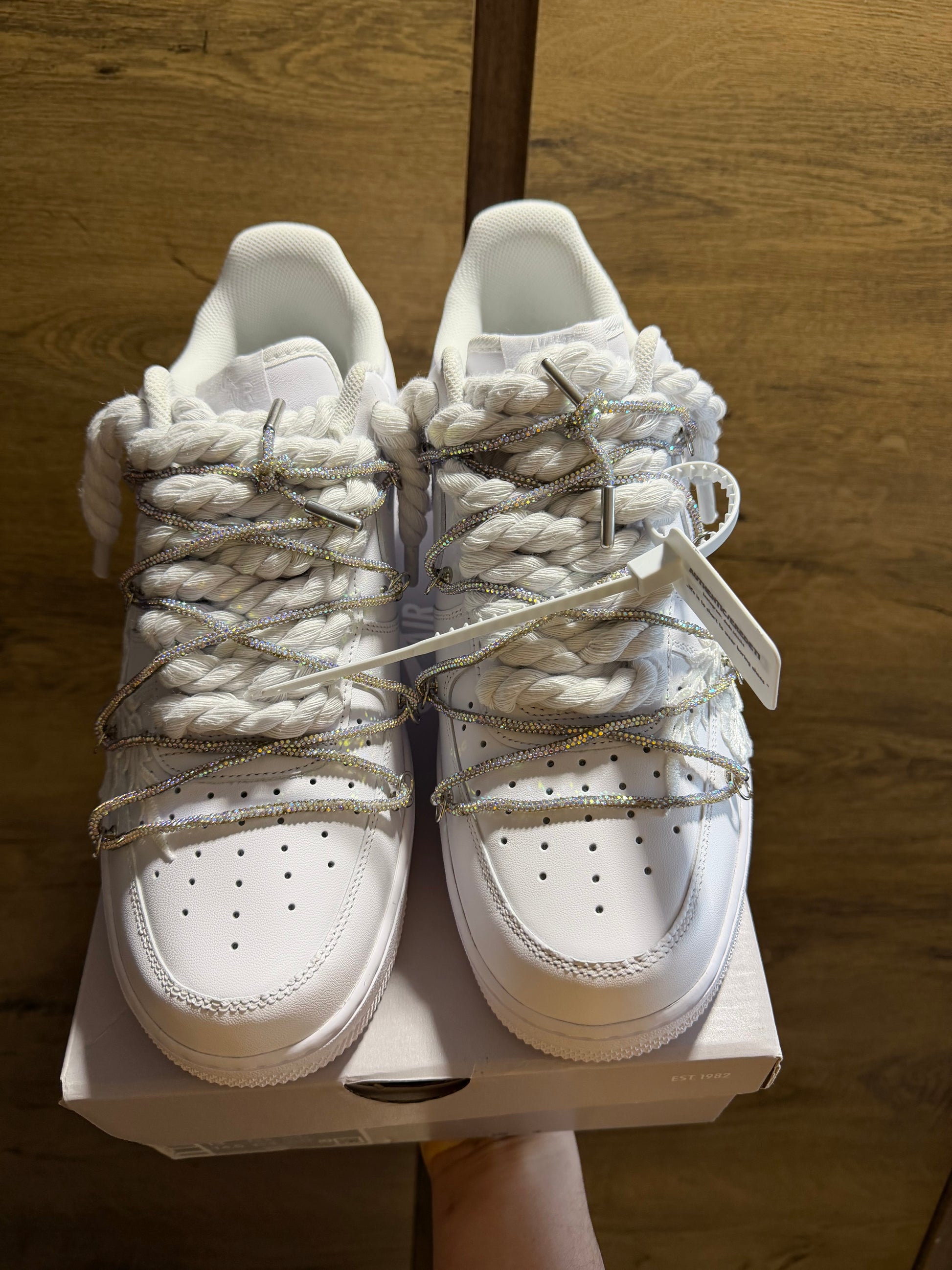 Nike Air Force 1 White "ROSE WHITE ROPELACE CRYSTAL LACE” felső nézet