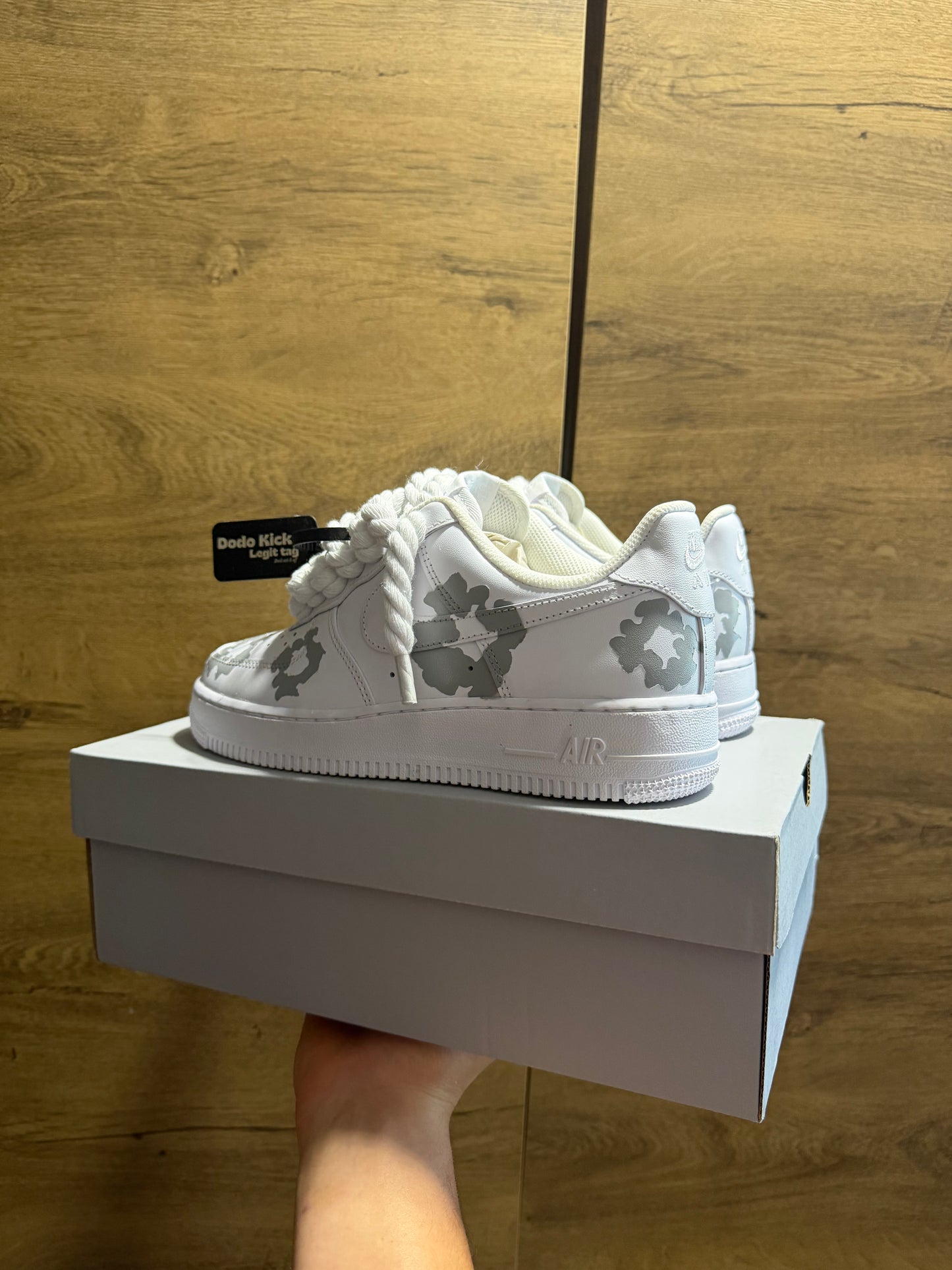 Nike Air Force 1 White Rope Lace "Grey Denim Tears” sarok nézet