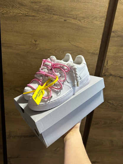 double rope lace Air Force 1 pink white