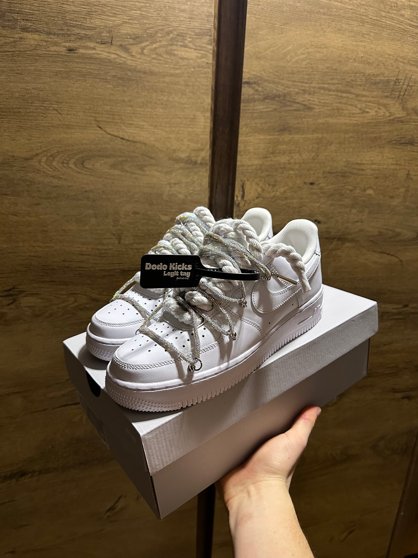 double rope lace Air Force 1 white white crystal
