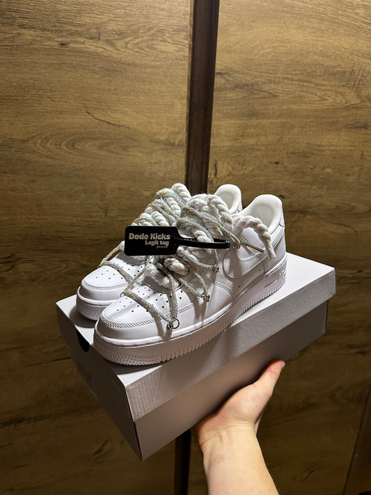 double rope lace Air Force 1 white white crystal