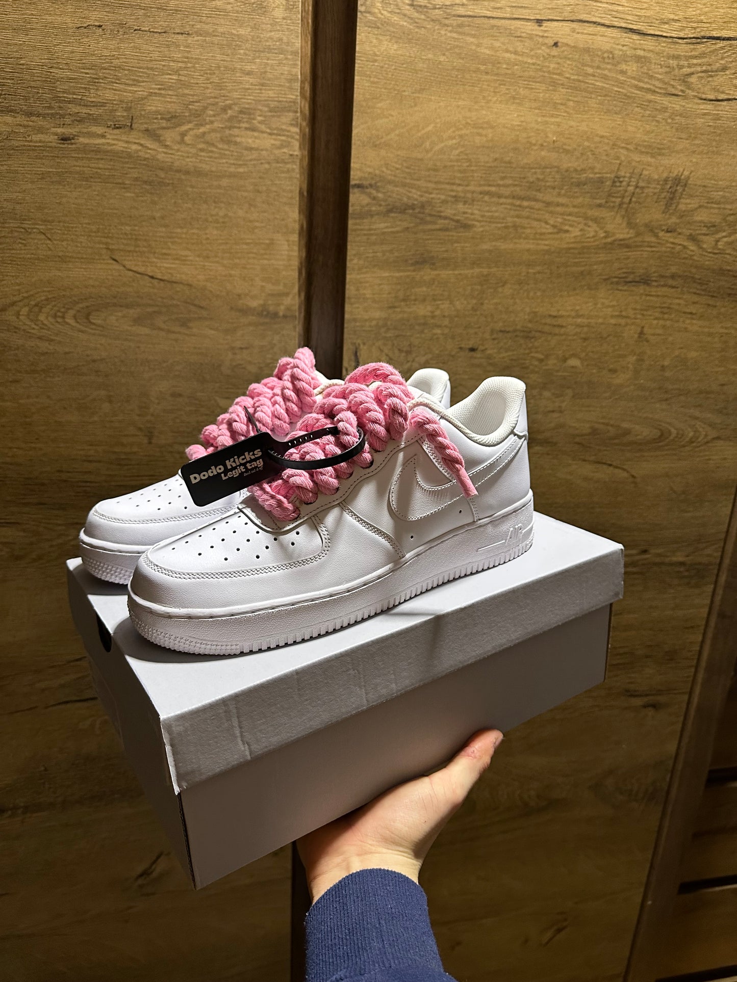 Nike White Rope Lace Air Force 1 pink